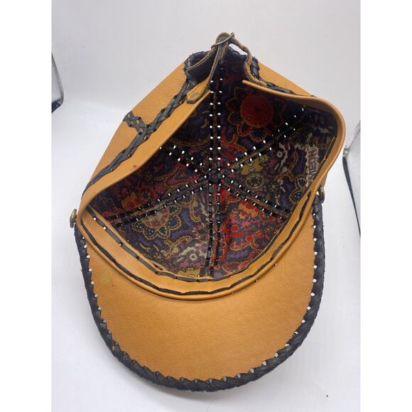 1970s Newsboy Cap Hat Cabbie 6 Panel Leather Braided Hippie Grunge Gypsy Simeon main image 4